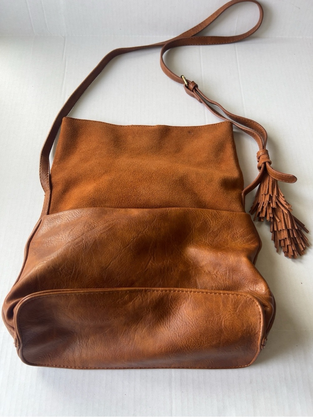 Antik Kraft Brown Leather & Suede Tassel Crossbody Shoulder Bag Boho
